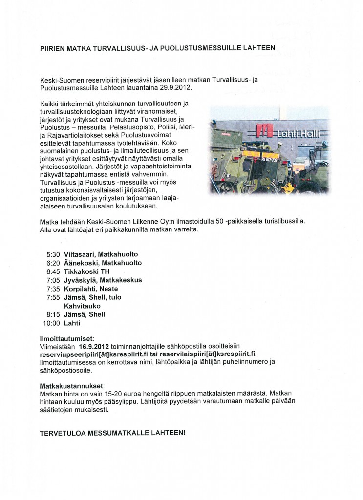 Messumatkalle Lahteen - MUUTTUNUT MATKAOHJELMA!!